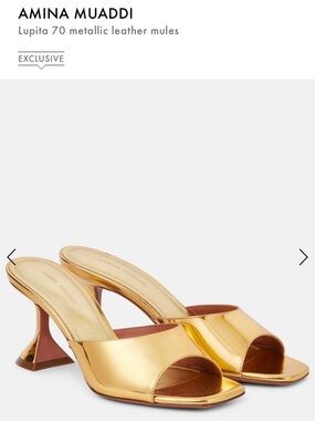 Amina Muaddi Metallic Gold Lupita 70 Open-Toe Mules